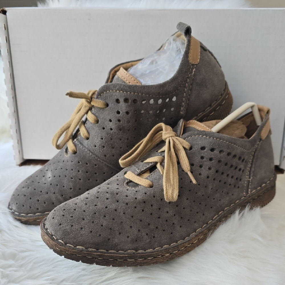 JOSEF SEIBEL Unisex Suede Lace-Up Shoes - Gray and Tan EU 37